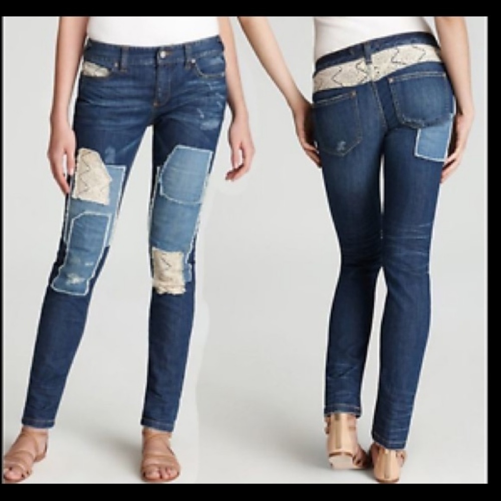 NWT Free People Haynes Was patchwork skinny jeans